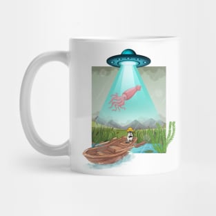 Catfish  alien abduction novelty design . Original artwork. One of a kind ufo cat fishing  squid gag gift 2023 Mug